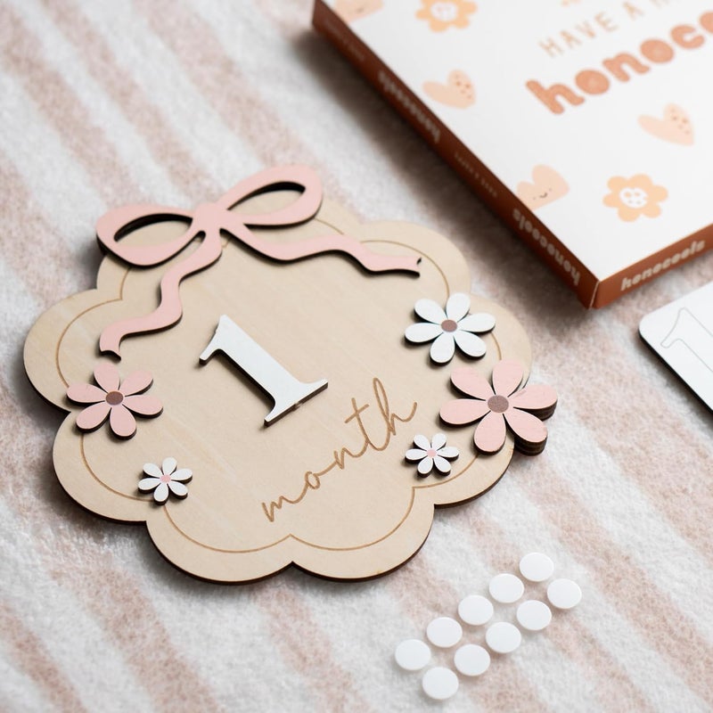 HONOCOOLS Store Baby Monthly Milestone Sign,1-12 Monthly Baby Milestone, Month Milestone Baby Girl, Baby Months Milestone, Newborn Photography Props Double-Sided (B11) - Image 2